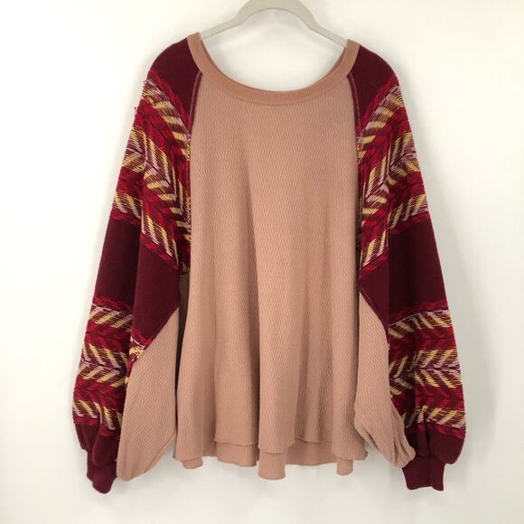 Free People S Rainbow Dreams Batwing Sleeve Knit Sweater mauve red woven 0552 - Picture 3 of 12